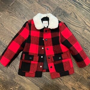 Gorgeous!! Never Worn, “Cat & Jack” Red and Black Buffalo Print Warm Coat! Sz 3T